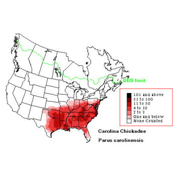 Carolina Chickadee distribution map