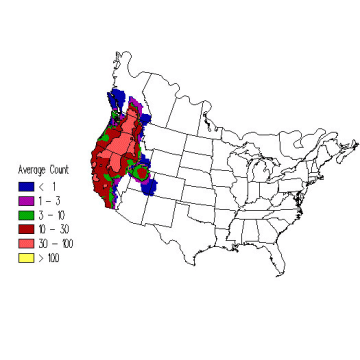 California Quail winter distribution map