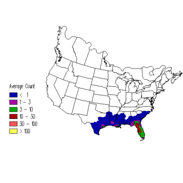 Anhinga winter distribution map