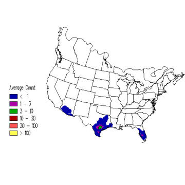 Northern Caracara winter distribution map