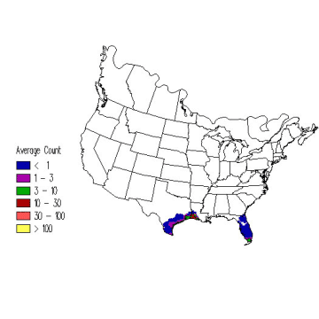 Roseate Spoonbill winter distribution map