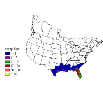 Anhinga winter distribution map