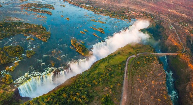 An aerial view of the stunning Victoria Falls, Africa Travel
