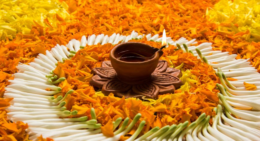 Flower decorations for Onam in Kerala.