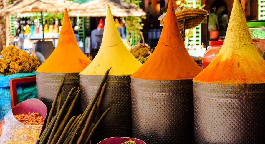 Spices at a souk on your Morocco trip
