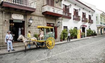 a man riding a horse drawn carriage on a street