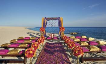 a row of colorful umbrellas sitting next to a beach