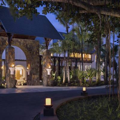 Hotel entrance at night
