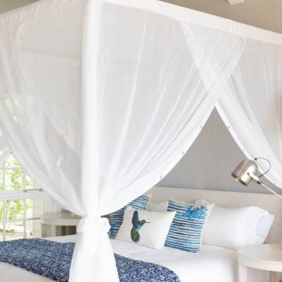 a blue and white shower curtain
