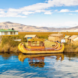 Traditional reed boat lake Titicaca in Peru