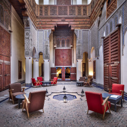 Indoor area at Riad Fes Hotel in Fes, Morocco