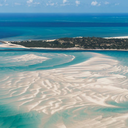 An Island in Vilankulo, Mozambique, Africa As Seen From Above, Surrounded by Sand and Water