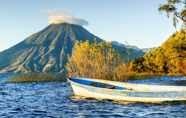Guatemala Tour: San Pedro Volcano (Volcan San Pedro) across Lake Atitlan (Lago de Atitlan) in Guatemalan highlands