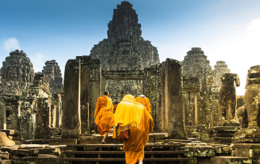 Monks at Bayon Temple - Best time to visit Asia