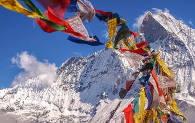 Tibetan Flags at Annapurna Base Camp Enchanting Travels Nepal Tours