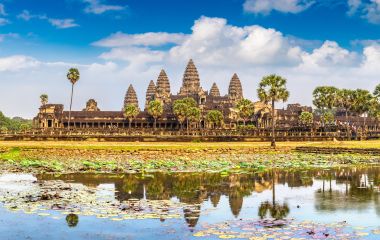Panorama of Angkor Wat temple in Siem Reap, Cambodia in a summer day