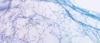 An abstract digital image depicting a complex network of interconnected blue lines and red nodes forming a three-dimensional structure against a light background. The lines and nodes create a web-like pattern, suggesting data or connectivity.