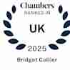 A logo with a laurel wreath surrounding the text: "Chambers Ranked in UK 2025 Bridget Collier.