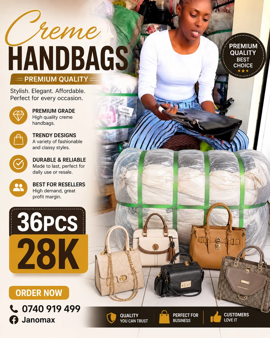 Crème Handbags (36 Pieces)