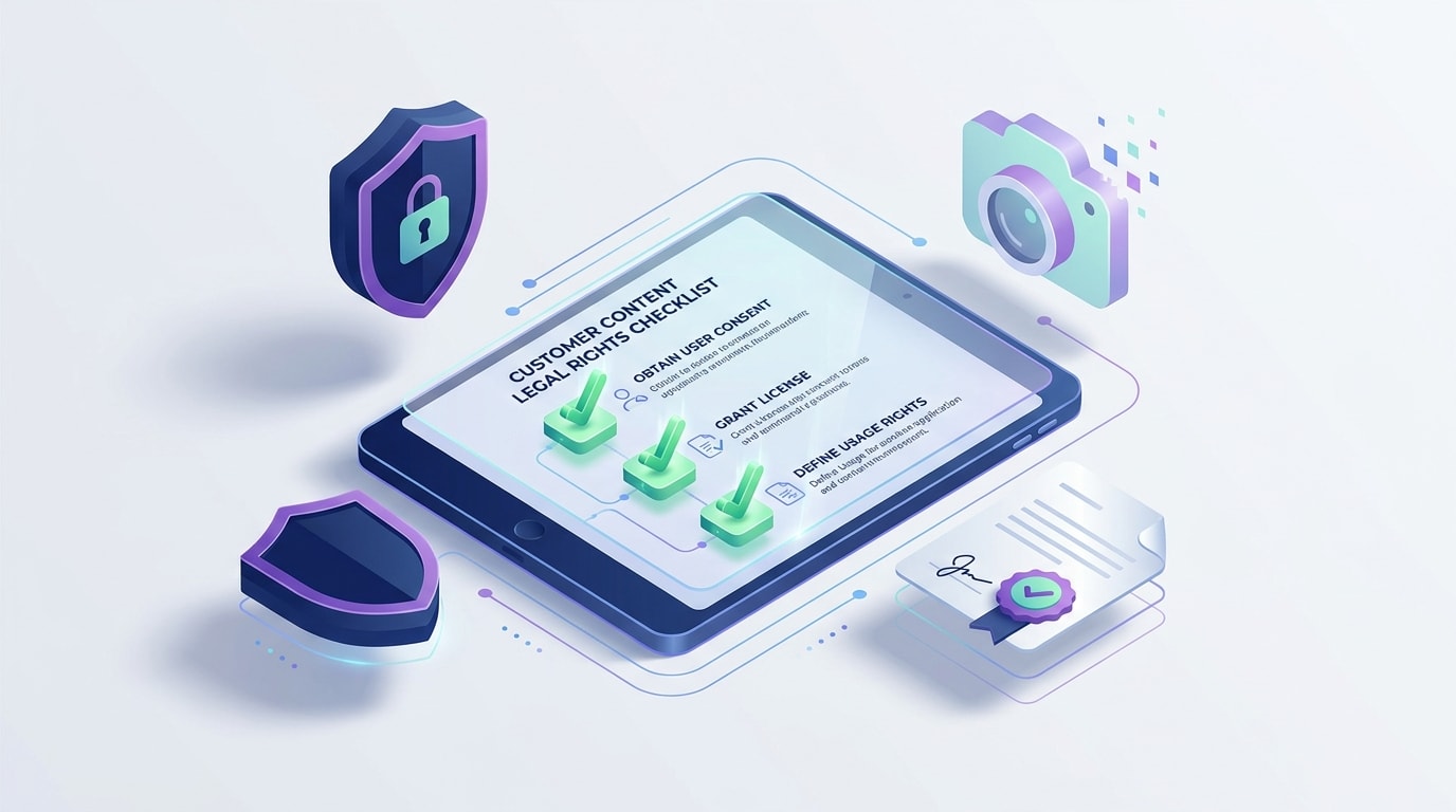 A checklist graphic showing the steps to secure legal rights for customer content
