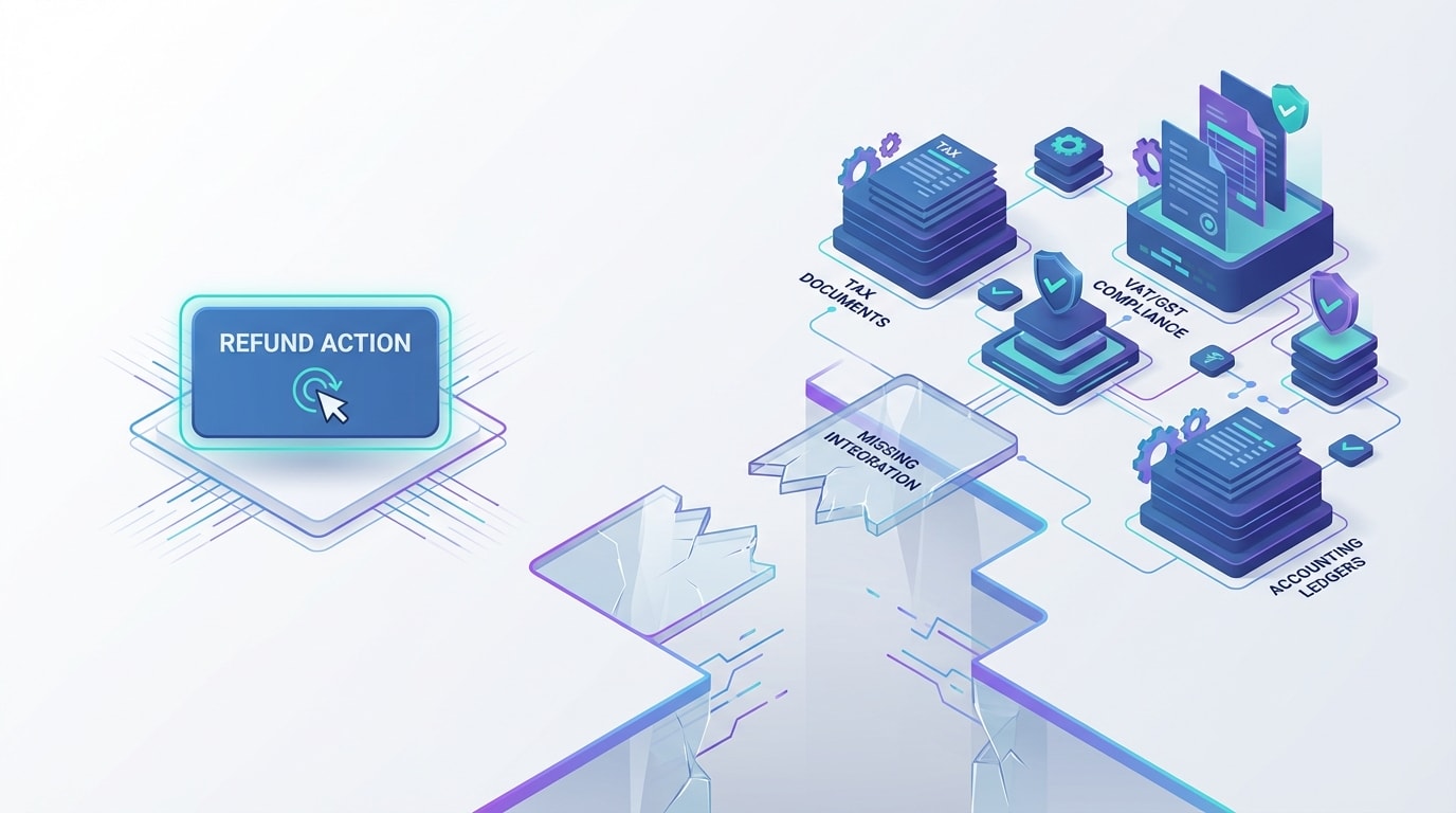 Chart or diagram illustrating the gap between Shopify's native refund button and the required VAT/GST accounting compliance sequence