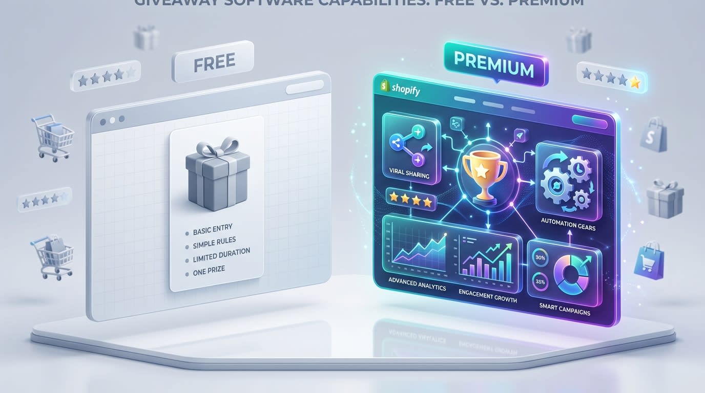 Comparison chart showing features of free versus premium Shopify giveaway apps