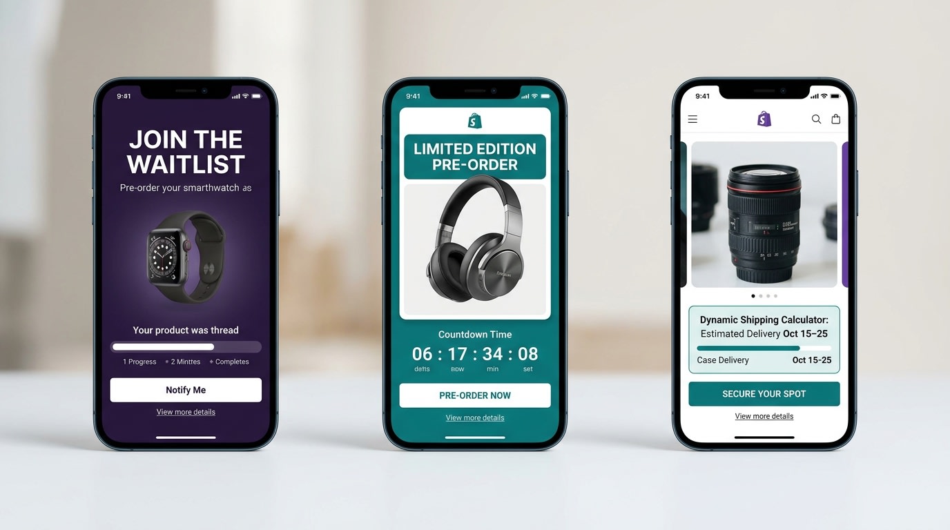 Comparison collage of different successful mobile-first Shopify pre-order screens
