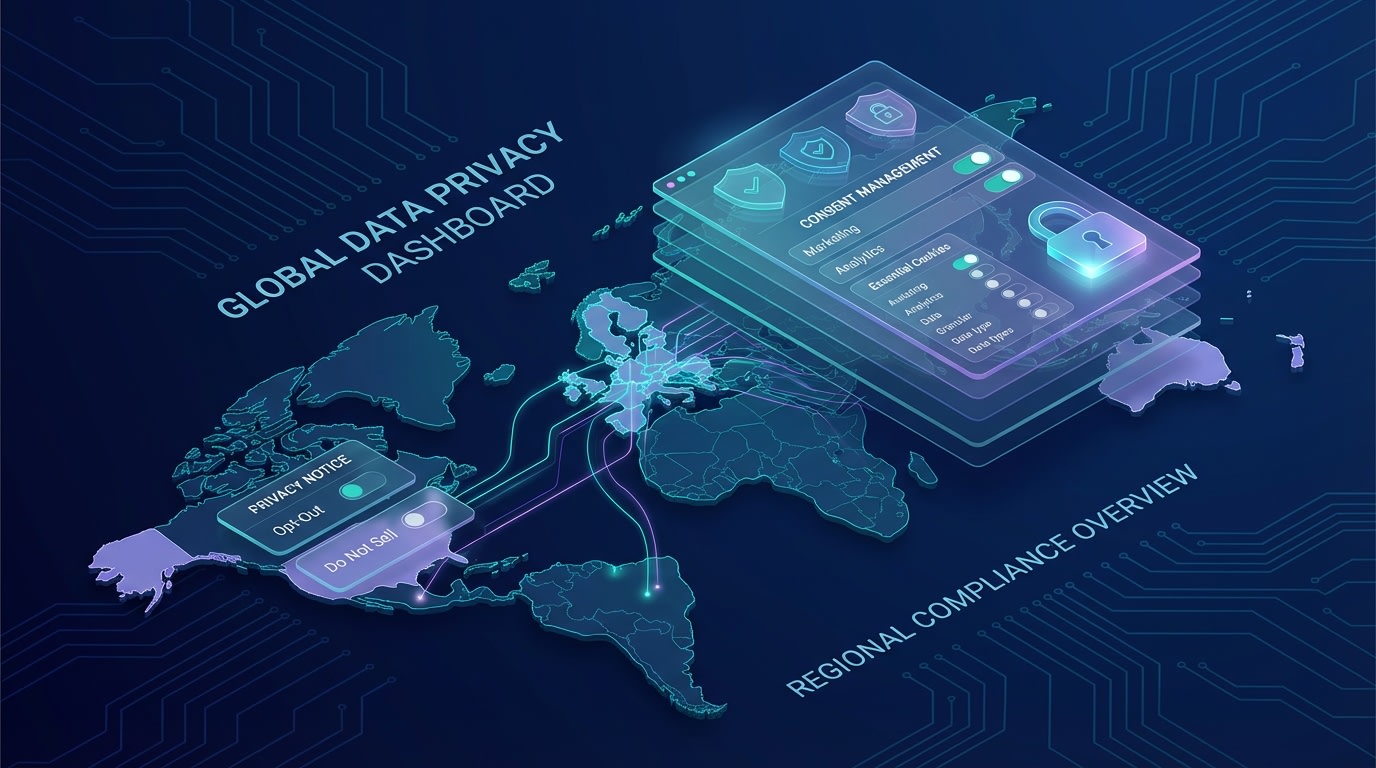 Map interface showing different consent banner rules applied to the EU vs the United States