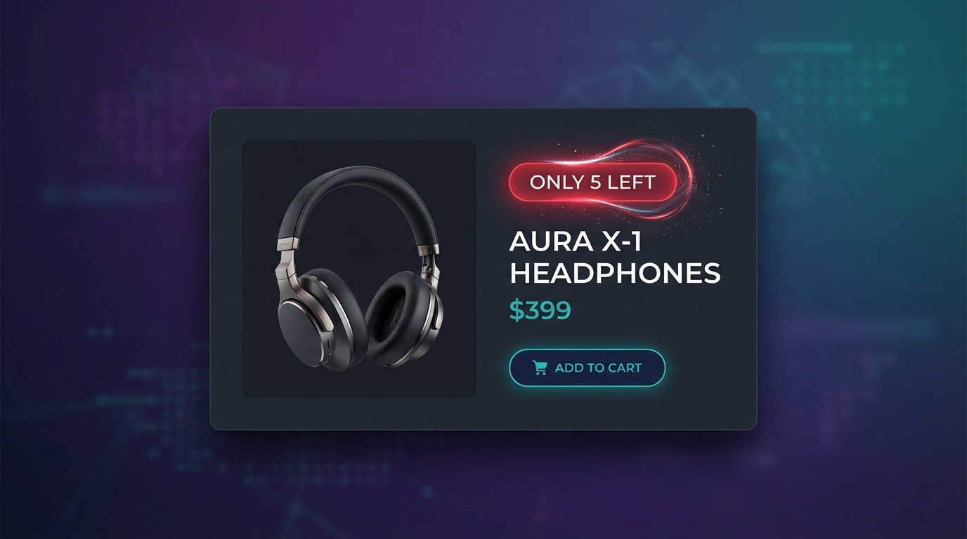 Product card showing a dynamic 'Only 5 Left' red badge updating in real-time