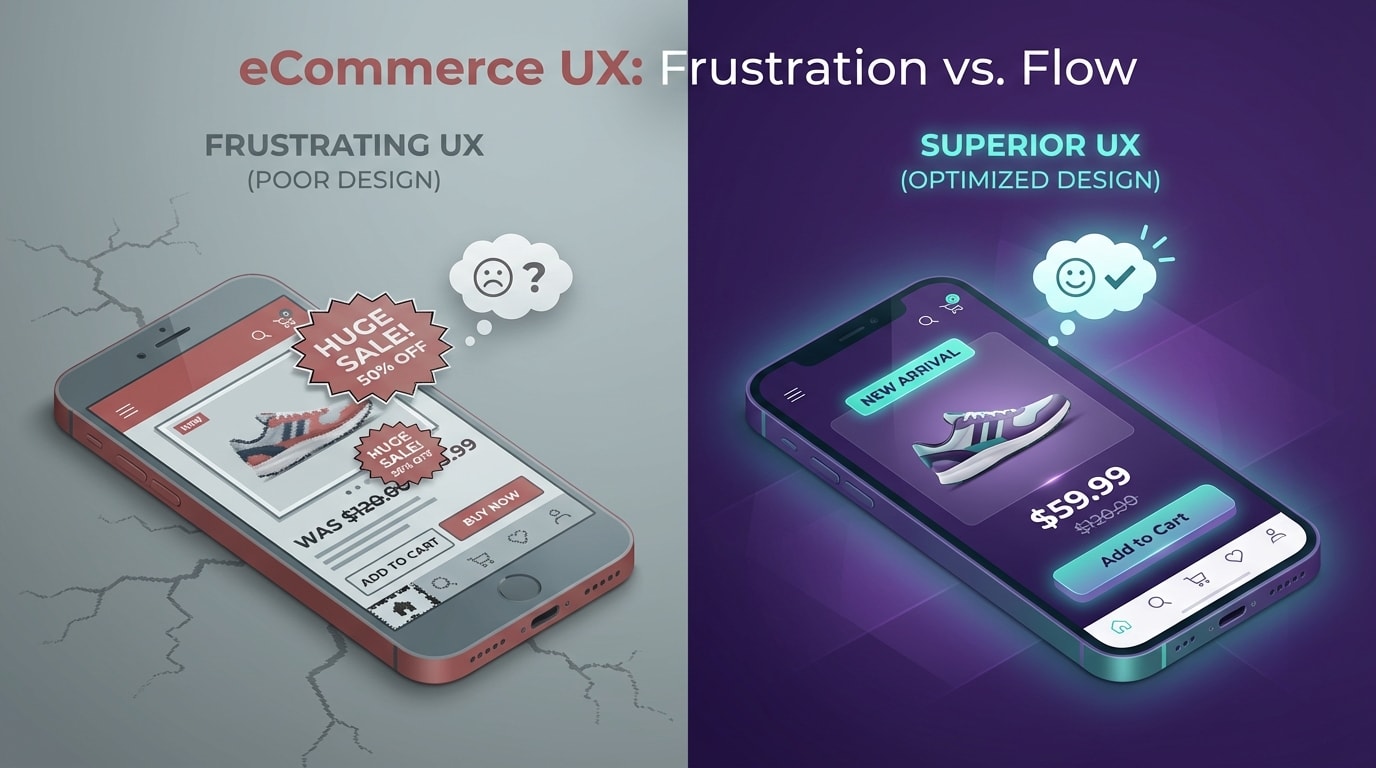Side-by-side comparison of a broken mobile badge covering the price vs. an optimized mobile-friendly product label