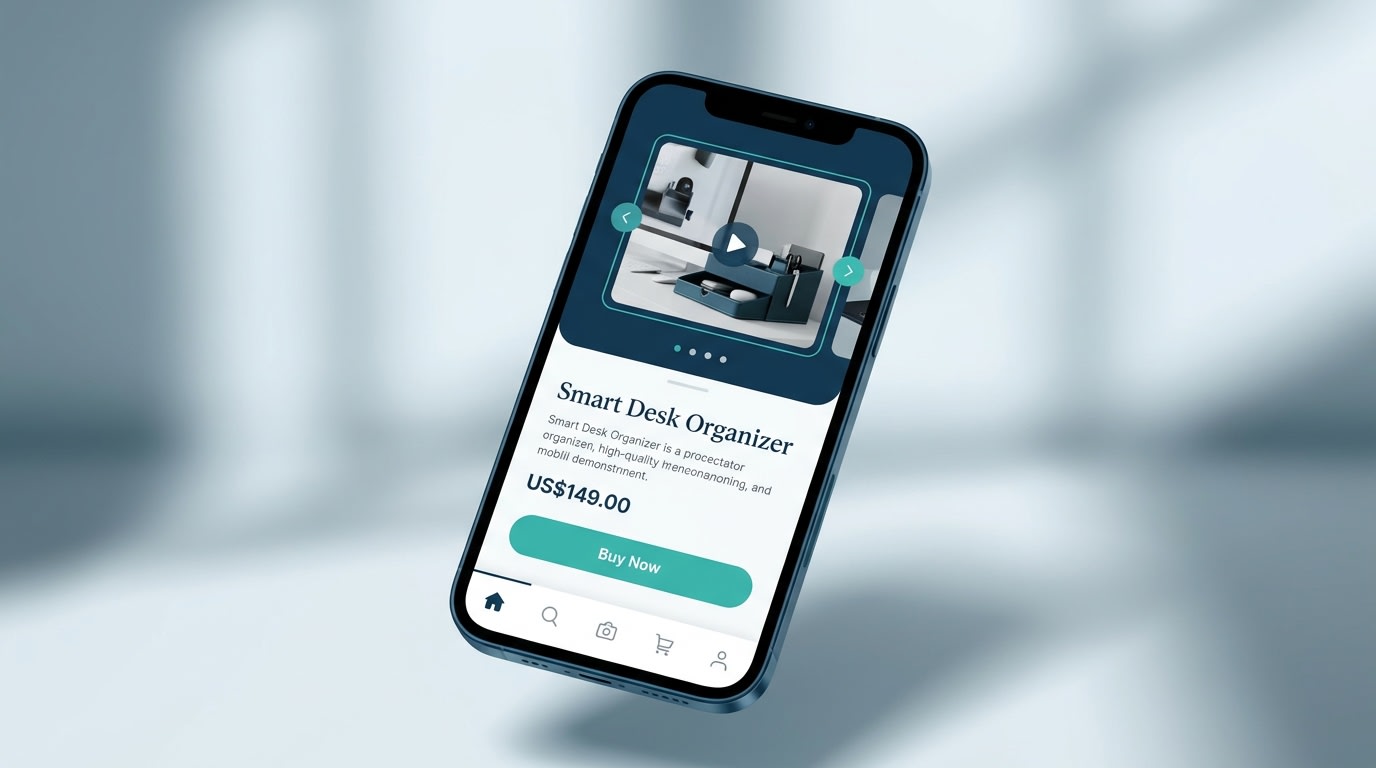 Visual of a clean, mobile-first responsive video carousel embedded on a Shopify product page