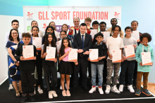 GLL Sports Foundation athletes with their certificates ft. Gary Starket, Donna Pentelow and Graham Edmunds 