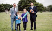 GLL Senior Regional Director Gareth Kirk; Logan Cathcart (age seven); Eady Molloy (aged ten); and Deputy Lord Mayor of Belfast, Cllr Paul Doherty