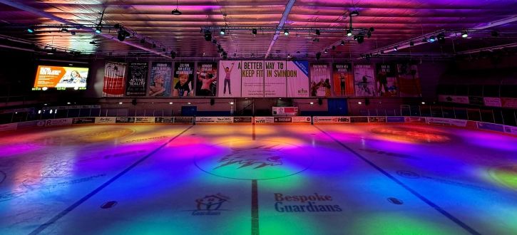 Disco lights on the ice rink