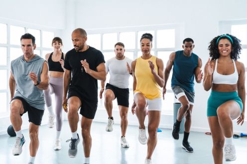 Group of adults in cardio fitness class