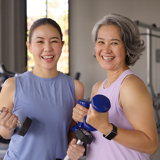 A girl and a woman at an Adult and Junior Gym session