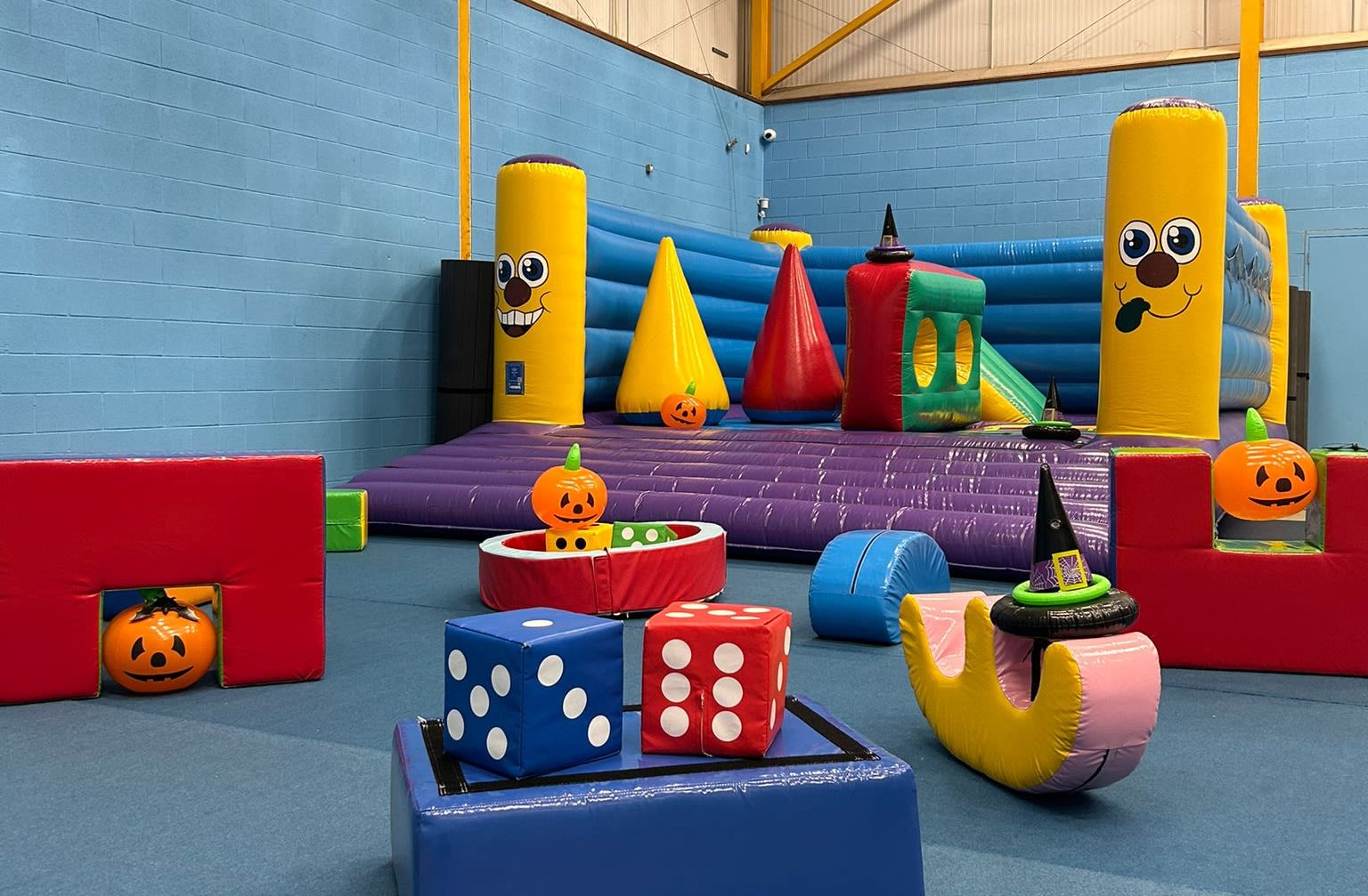 Soft play equipment with inflatable pumpkins.