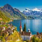 Village Next to Lake Lucerne with Mountain Landscape