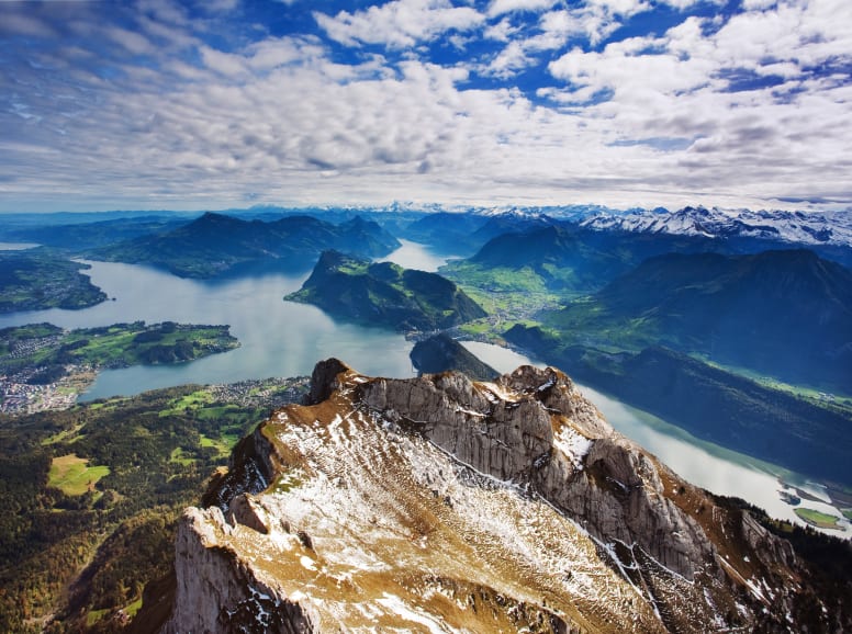 Aerial View of Mountains Over Lake Lucerne