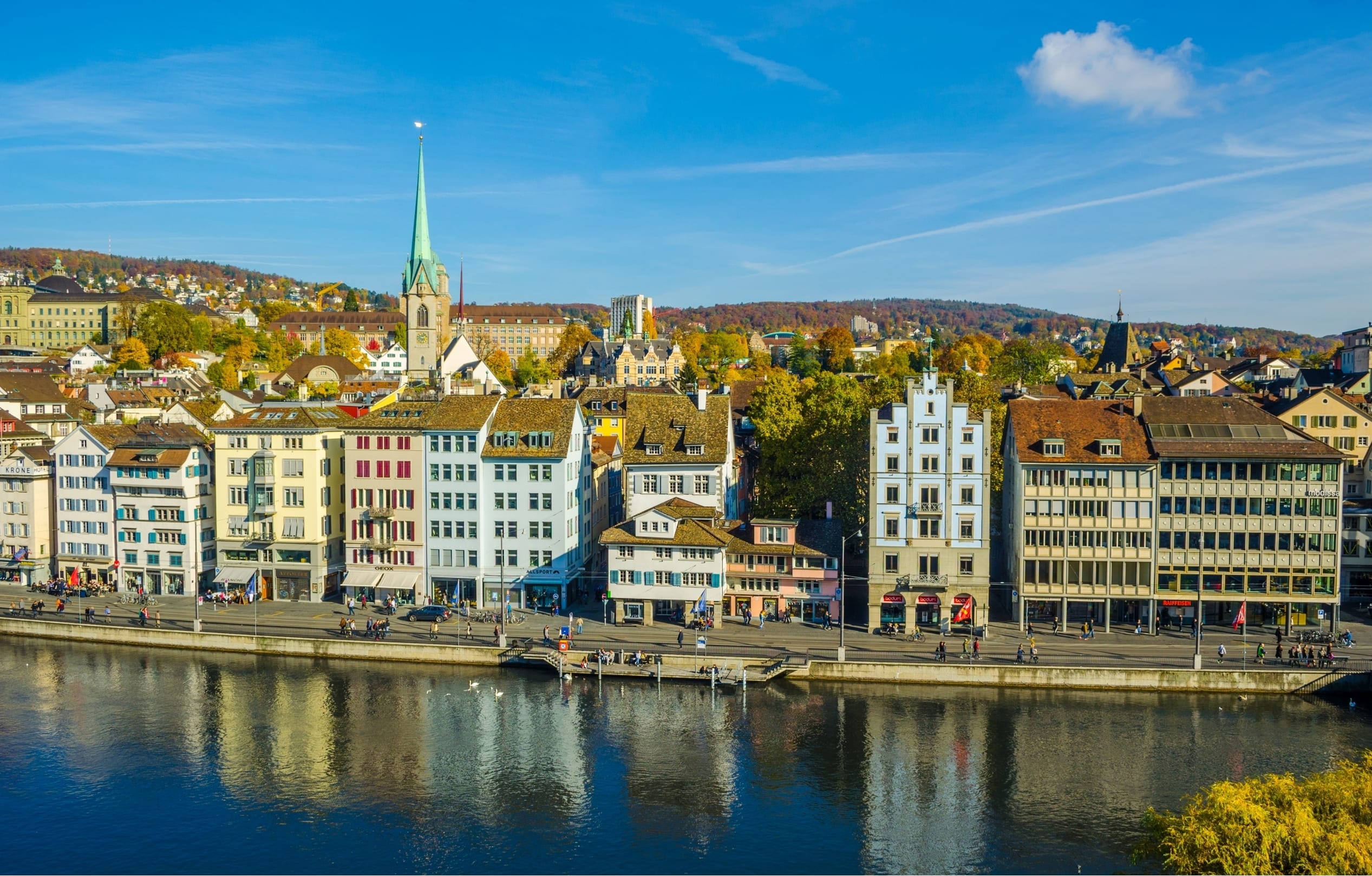 East Bank in Zurich Lined with Historic Buildings