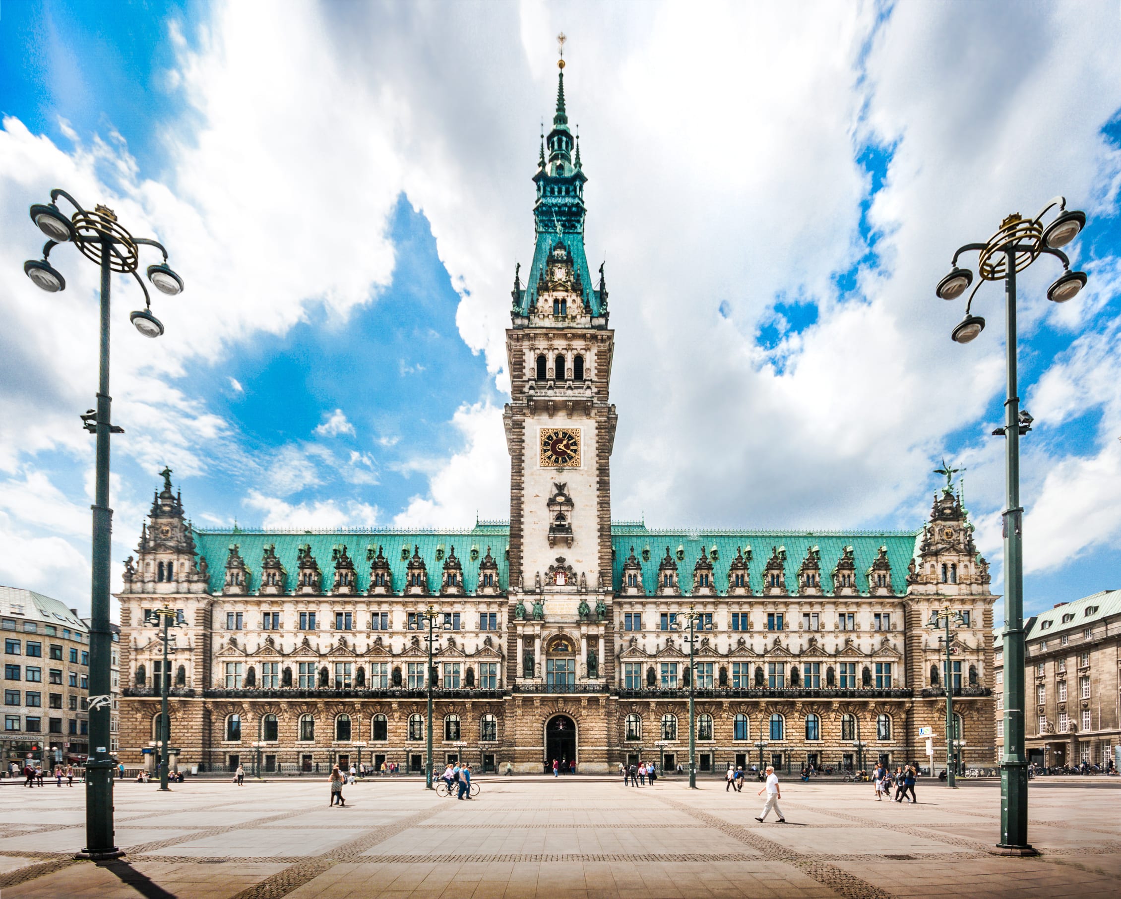 Hamburg Town Hall with Tall Clock Tower