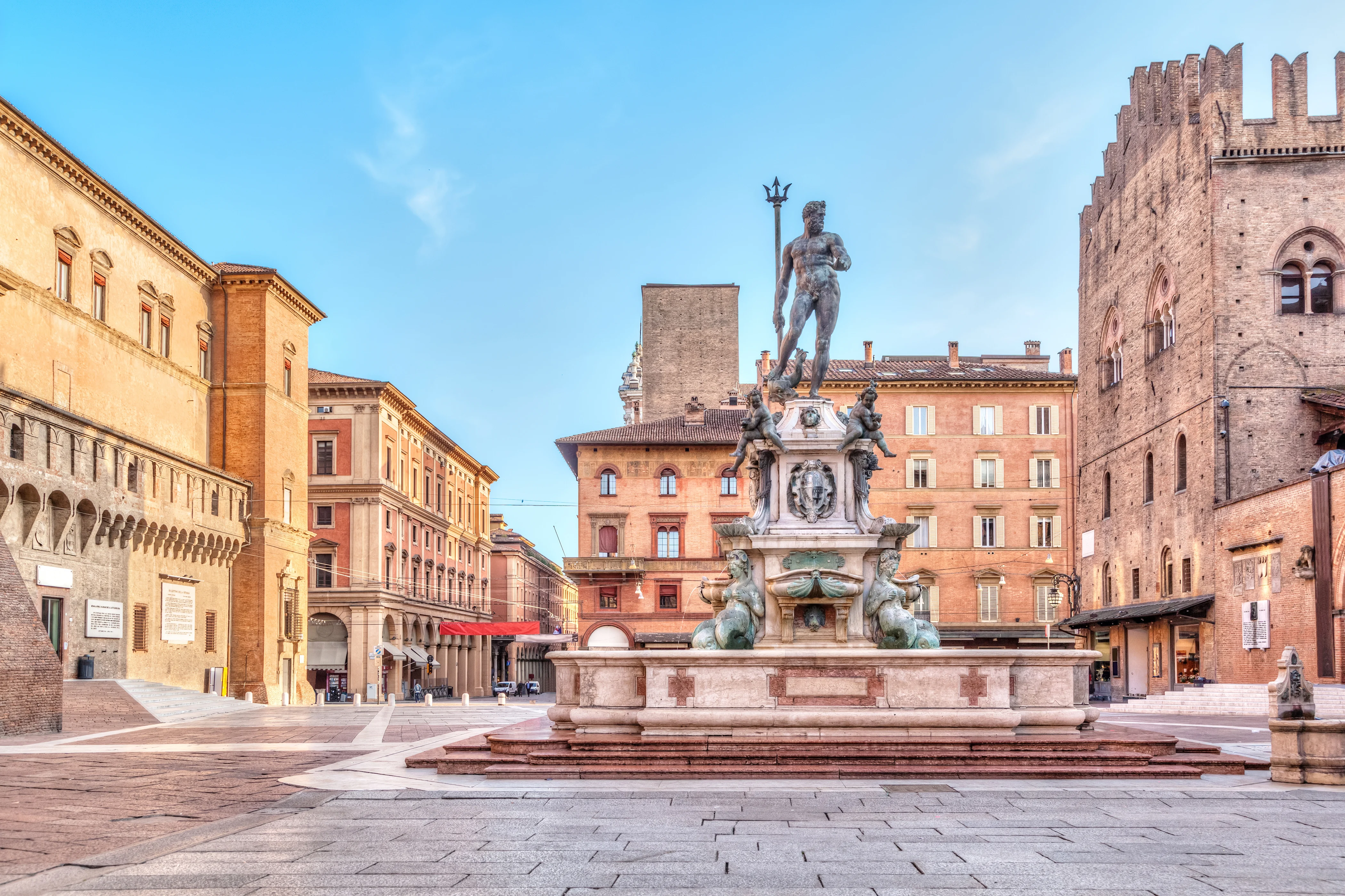 Sculpture in Piazza Center in Bologna Italy