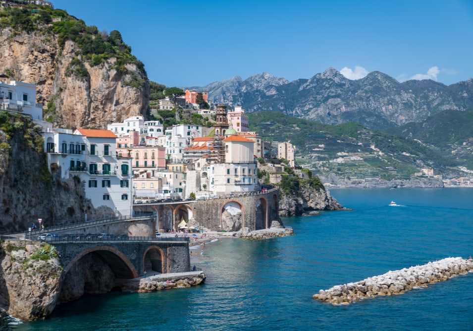 Houses on a Cliff Near Coastal Road in Salerno Italy
