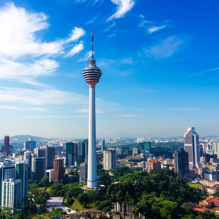Areal view of the KL Menara Kuala Lumpur tower during the day