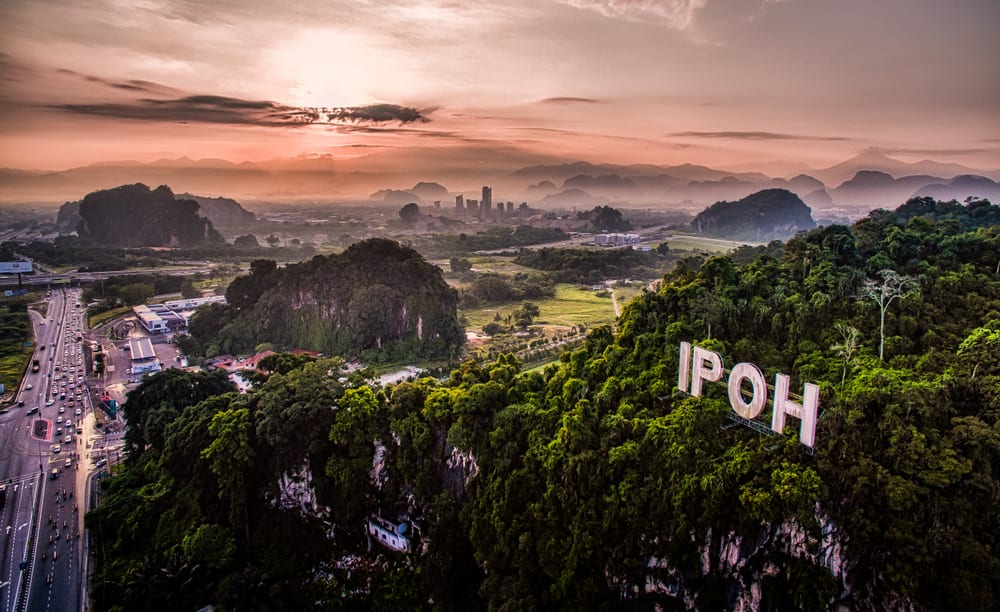 Areal view of Ipoh at sunset