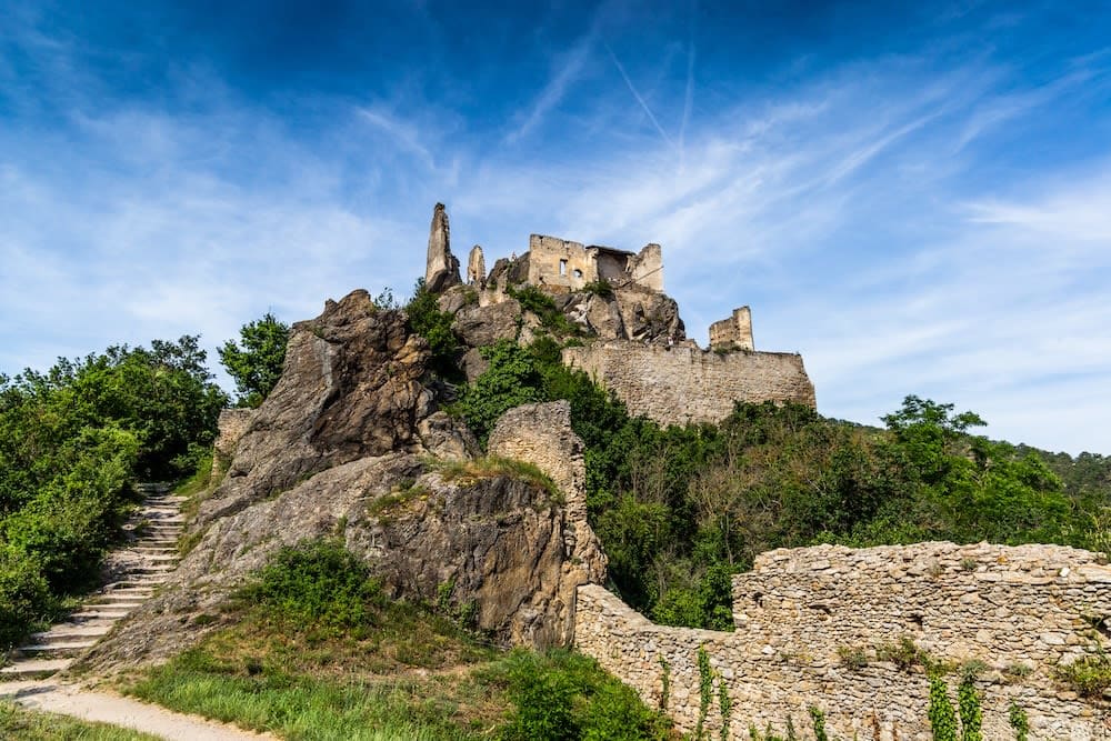 Durnstein Castle Ruins at Peak of Mountain