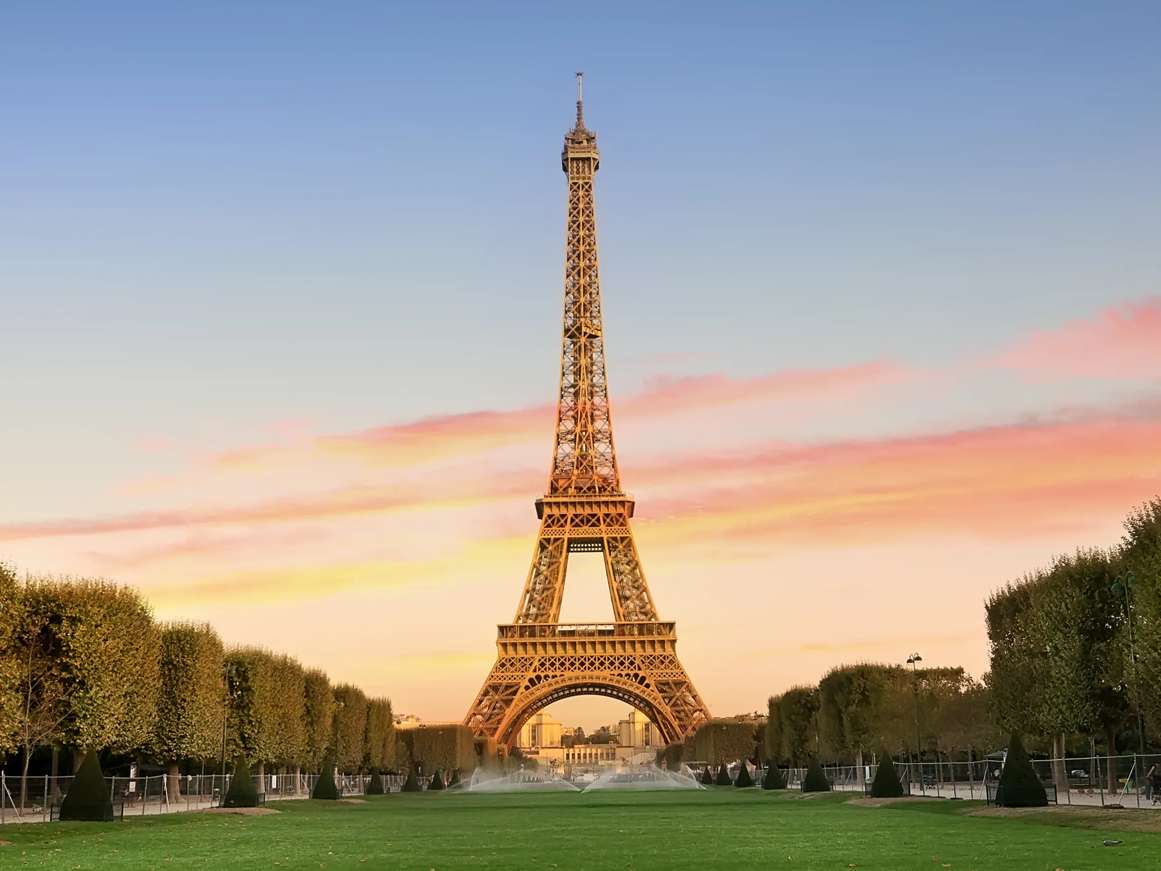 the Eiffel tower at sunset in Paris