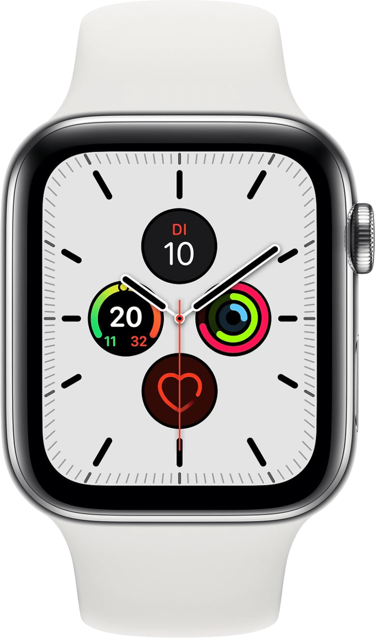 Weiß Apple Watch Series 5 GPS + Cellular, 44-mm-Edelstahlgehäuse, Sportband.1