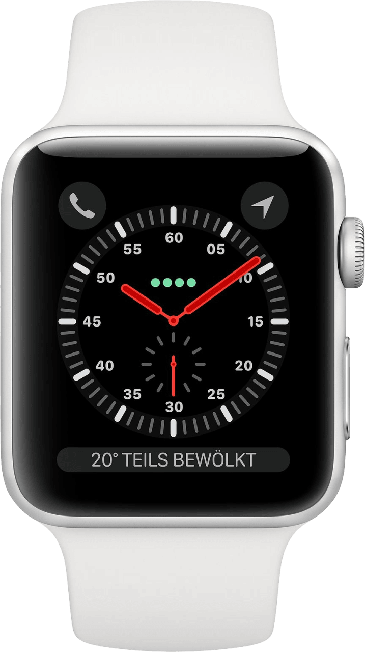 Weiß Apple Watch Series 3 GPS + Cellular, 38 mm, Aluminiumgehäuse, Sportarmband.1