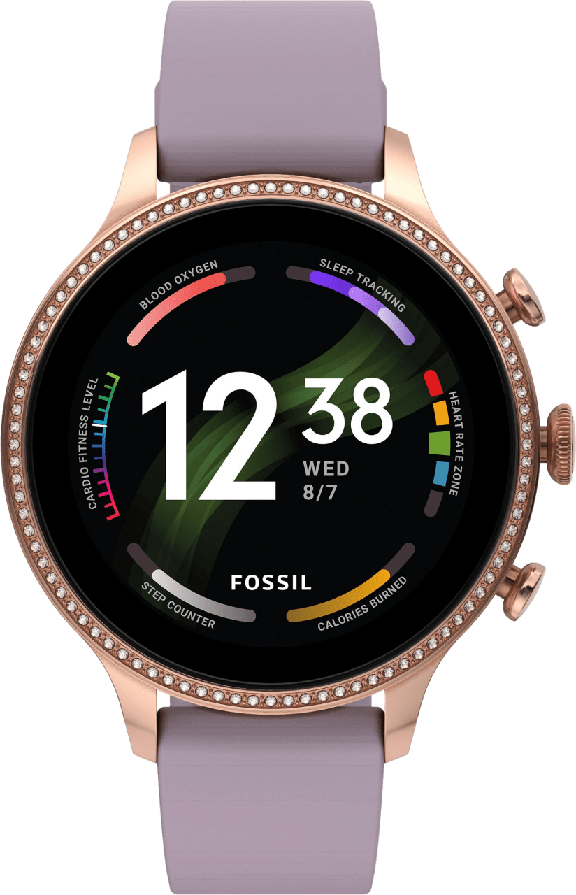 Purple/Rose Gold Fossil Gen 6, Stainless Steel Case & Silicone Band, 42mm.1